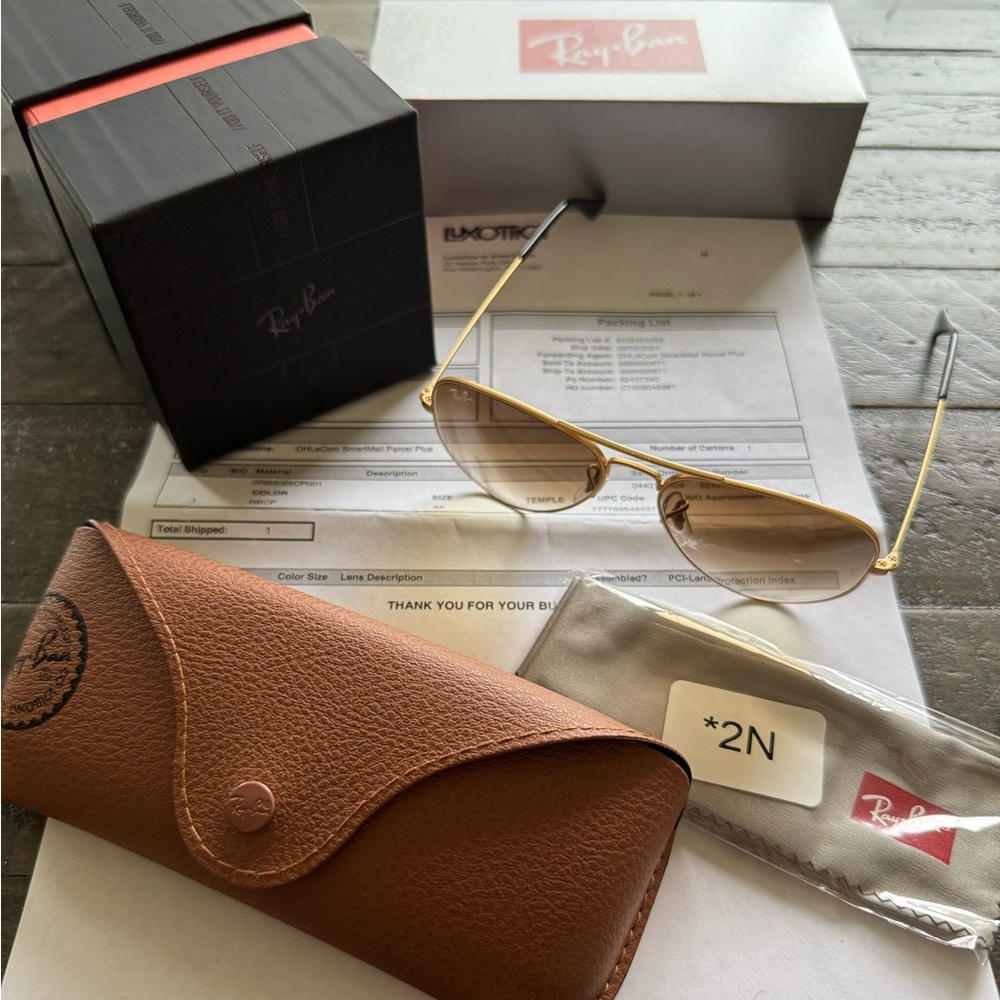 New Custom Ray-Ban Aviator RB3025 Size 55, Brown Gradient Lens Matte Gold Frames